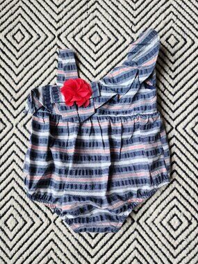 3-6M Iris & Ivy Metallic Striped Seersucker Bodysuit
